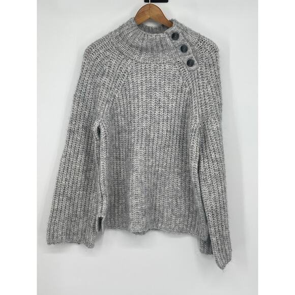 Banana‎ Republic Wool Blend Gray Textured Funnel-Neck Pullover Sweater Size M - Picture 1 of 7
